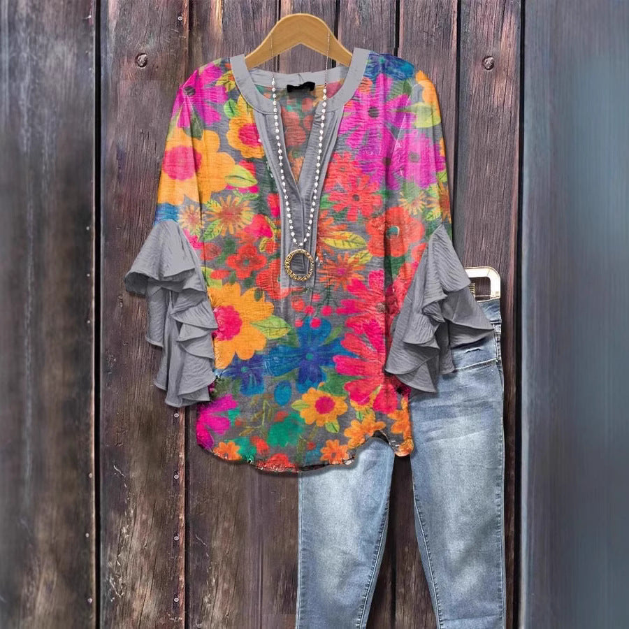 Floral Element Printing Digital Printing Casual Women's Top