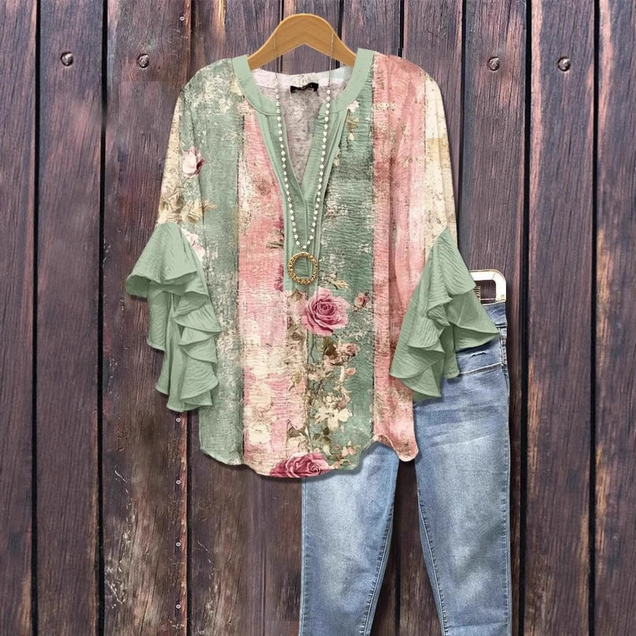 Floral Element Printing Digital Printing Casual Women's Top